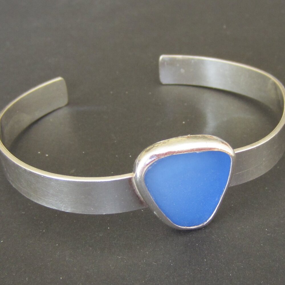Sterling Silver and Roman Glass Bangle Bracelet